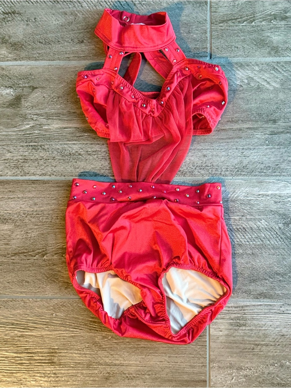 Kelle Red Dance Costume Leotard with Embelishments